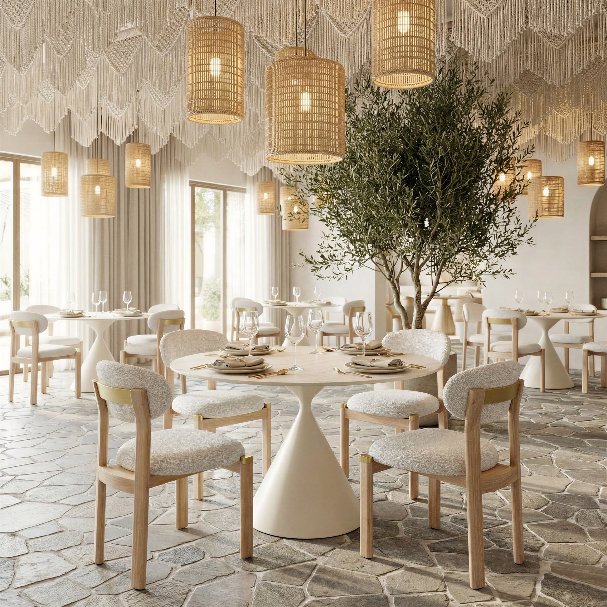 Plinn Dining Table Light Beige & White - 8