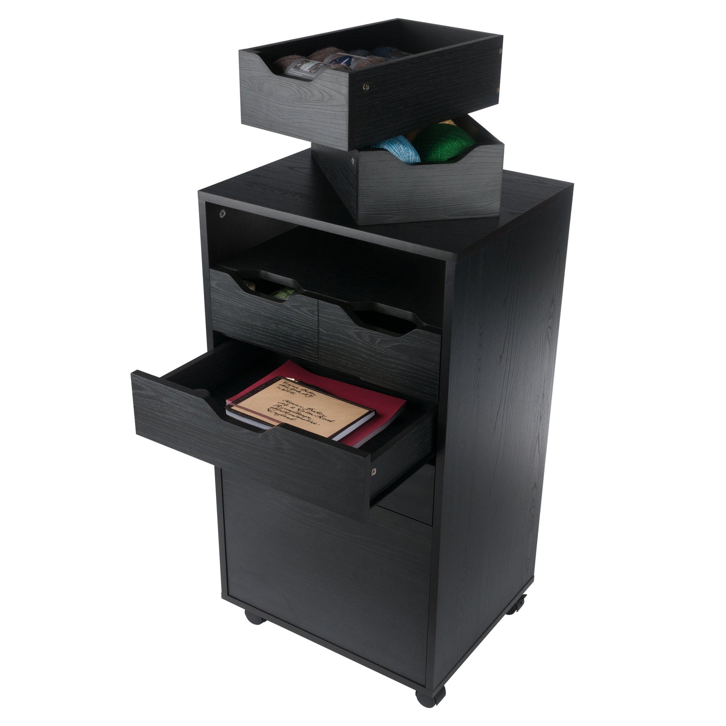 Halifax Bins & Drawers Multi-Storage Tall Mobile Cabinet, Black