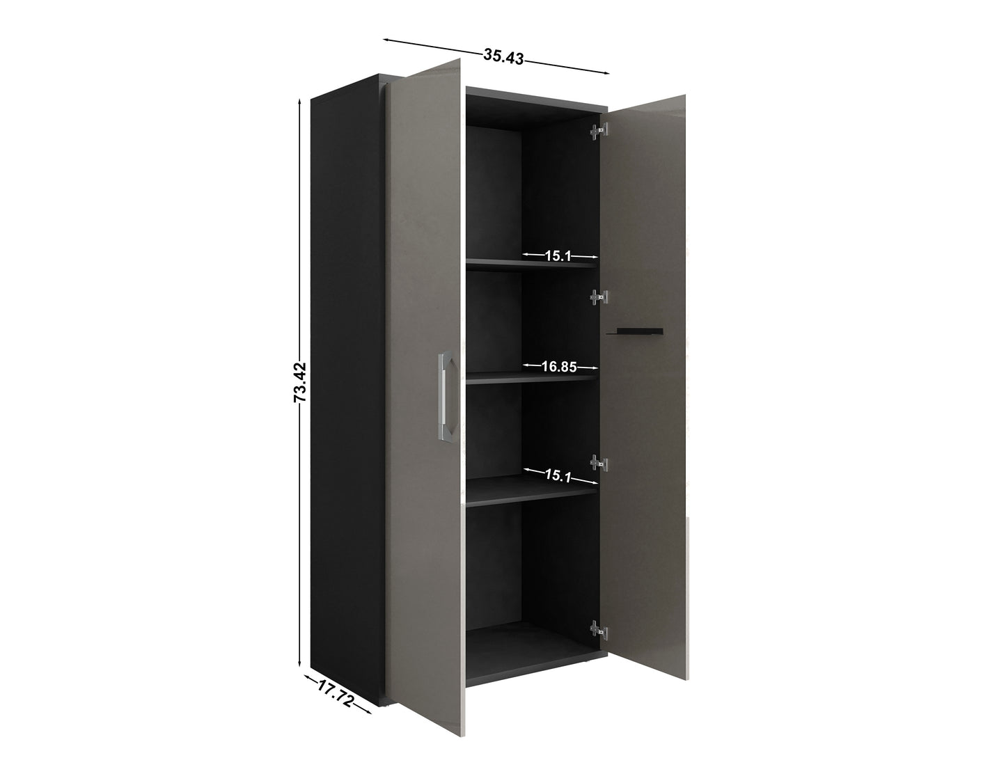 Manhattan Comfort Eiffel Storage Cabinet in Matte Black and Grey (Set of 3) 3-250BMC85