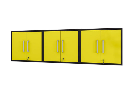 Manhattan Comfort Eiffel Floating Garage Cabinet in Matte Black and Yellow (Set of 3) 3-251BMC84