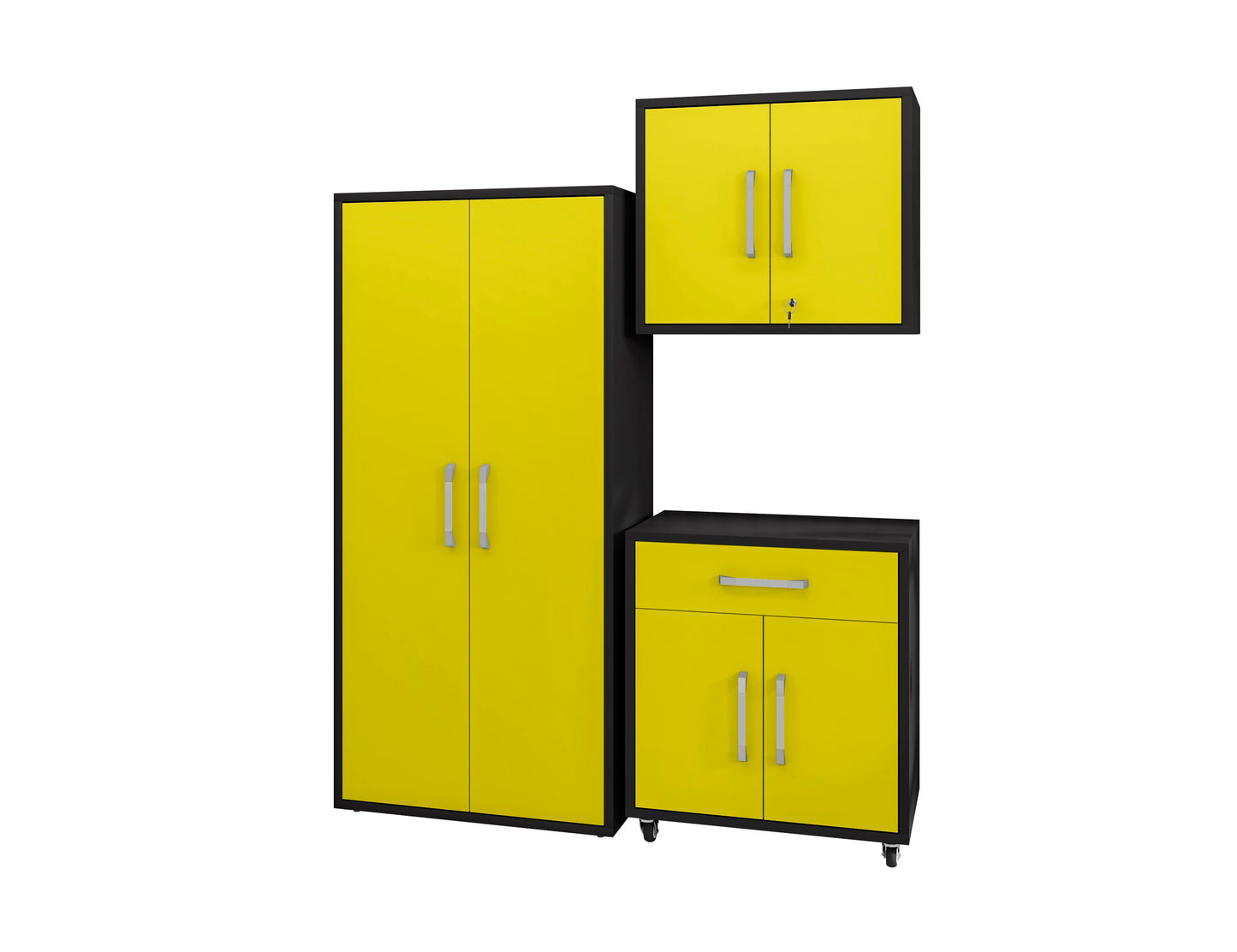 Manhattan Comfort Eiffel 3-Piece Storage Garage Set in Matte Black and Yellow 3-255BMC84