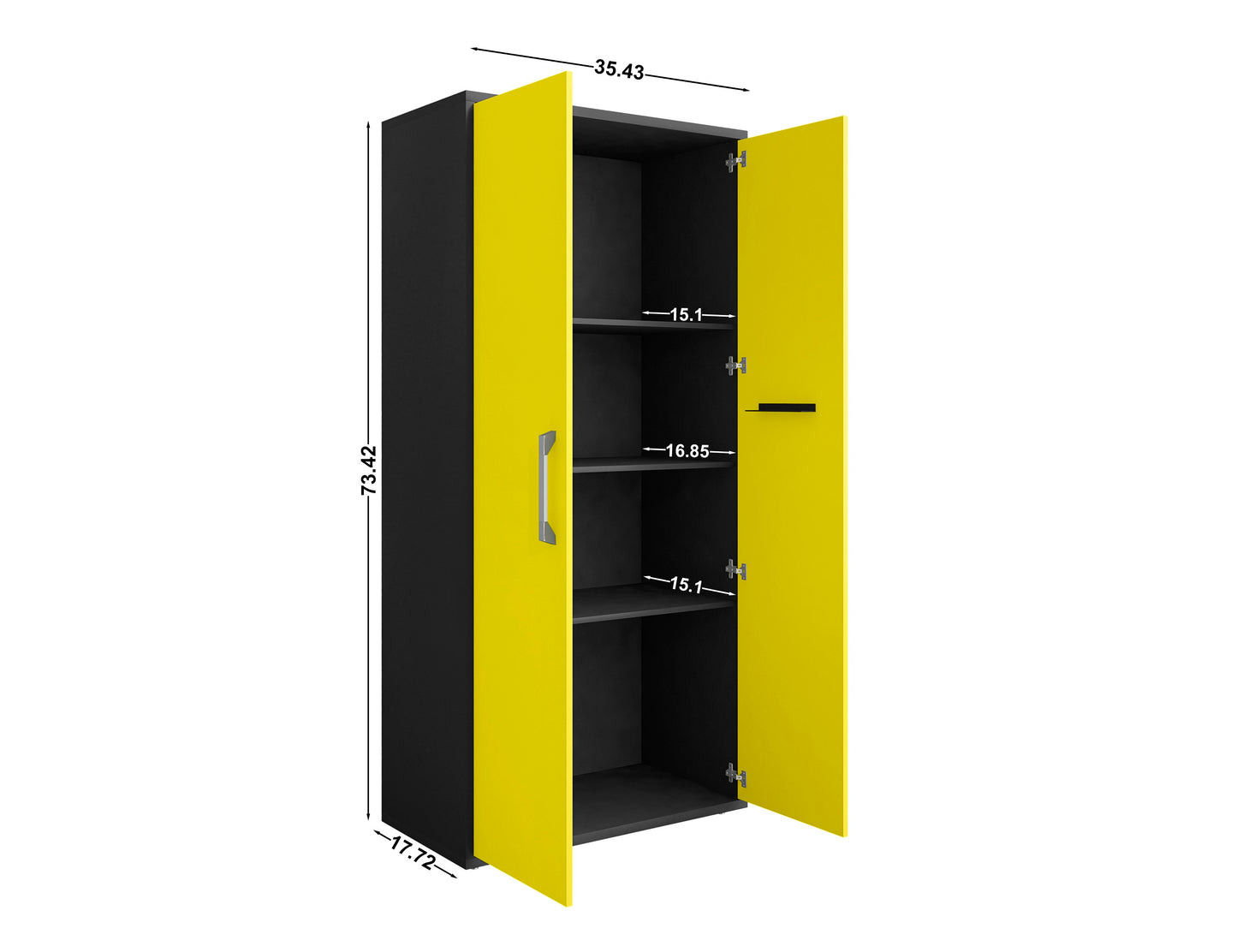 Manhattan Comfort Eiffel 3-Piece Storage Garage Set in Matte Black and Yellow 3-255BMC84