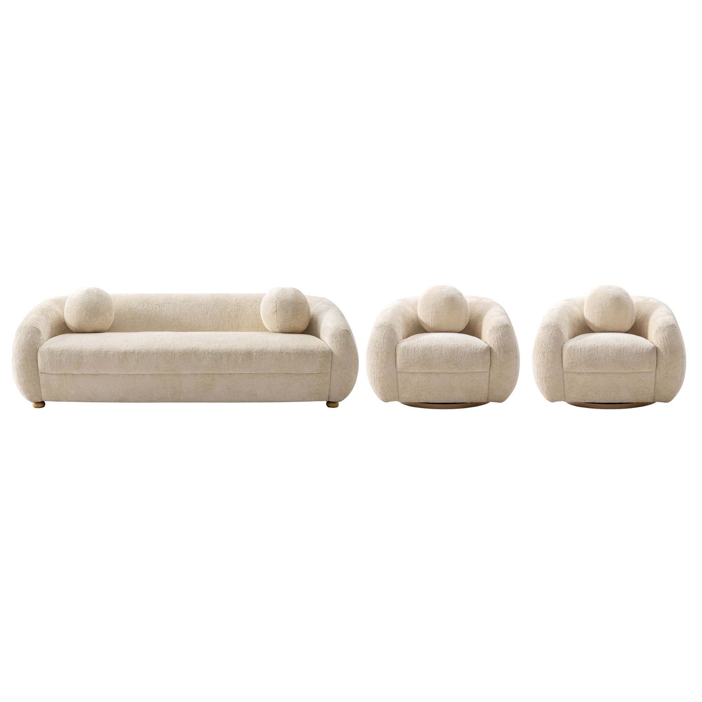 Tribeca Mid-Century Modern 3-Piece Sofa Set in Cream 3-ACSF16-CR