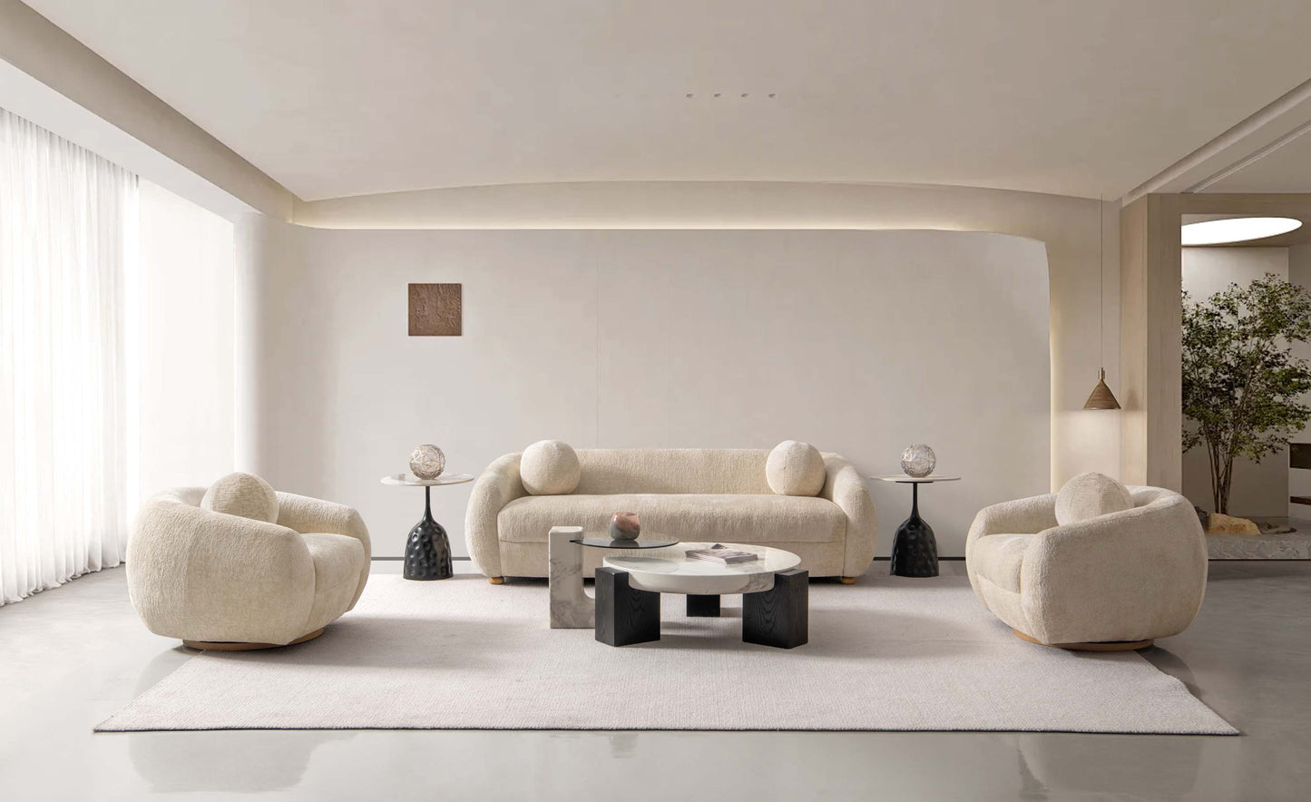 Tribeca Mid-Century Modern 3-Piece Sofa Set in Cream 3-ACSF16-CR