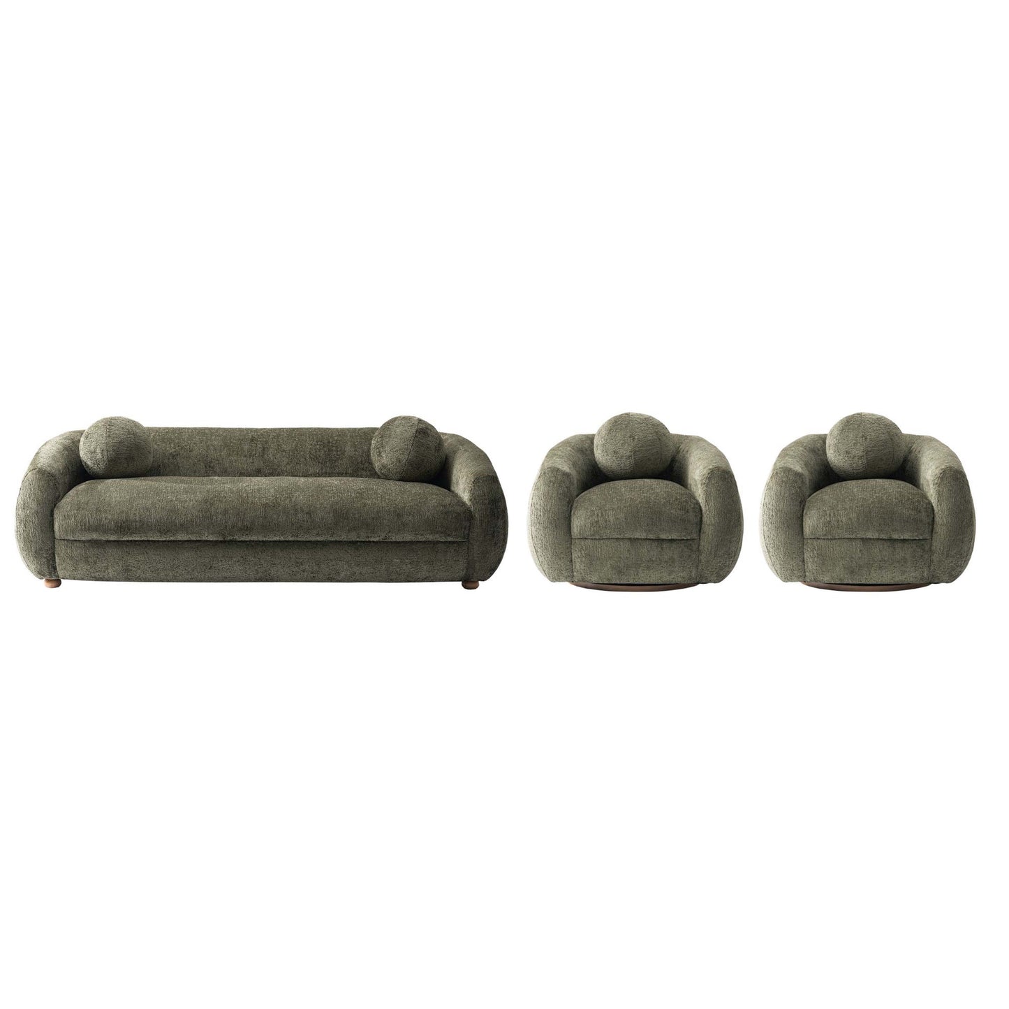 Tribeca Mid-Century Modern 3-Piece Sofa Set in Olive Green 3-ACSF16-OG