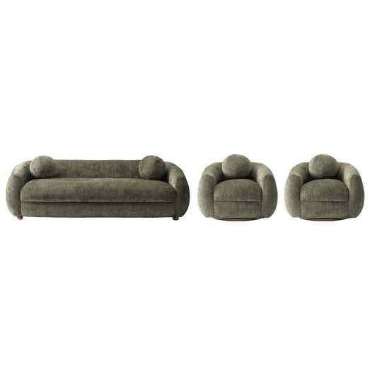 Tribeca Mid-Century Modern 3-Piece Sofa Set in Olive Green 3-ACSF16-OG