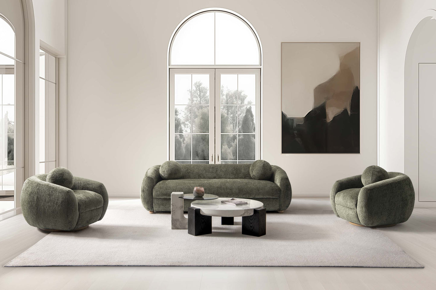 Tribeca Mid-Century Modern 3-Piece Sofa Set in Olive Green 3-ACSF16-OG