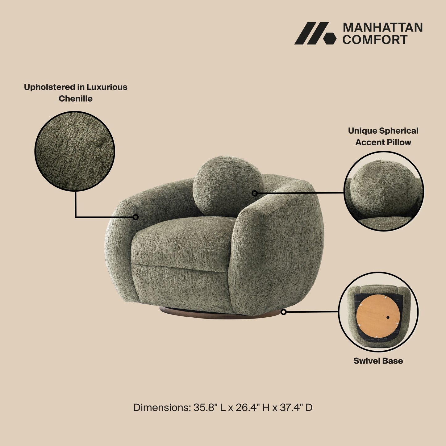 Tribeca Mid-Century Modern 3-Piece Sofa Set in Olive Green 3-ACSF16-OG