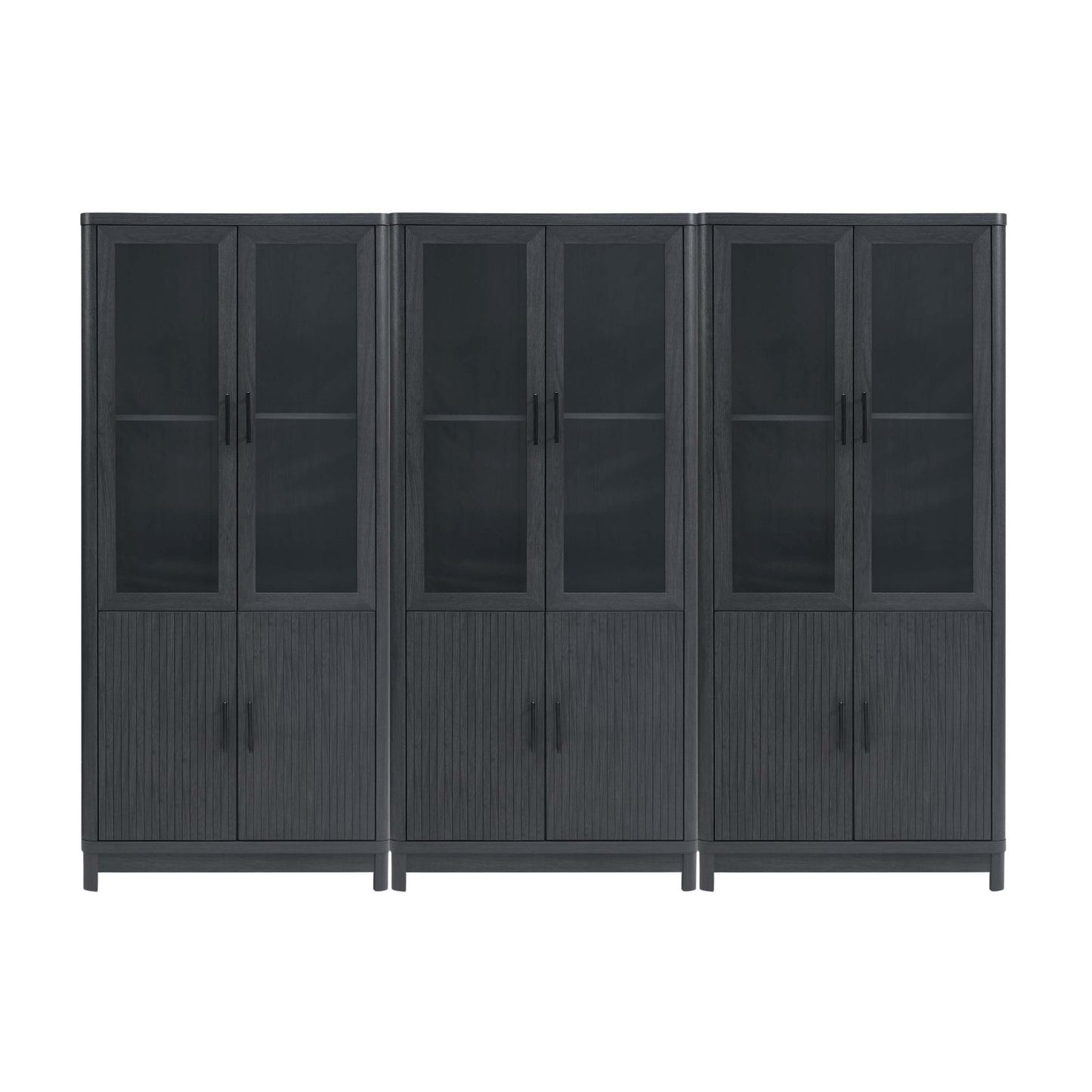 Jodie Mid-Century Modern 31" Bookcase Cabinet in Charcoal Gray (6-Shelf) - Set of 3 3-BC001-GY