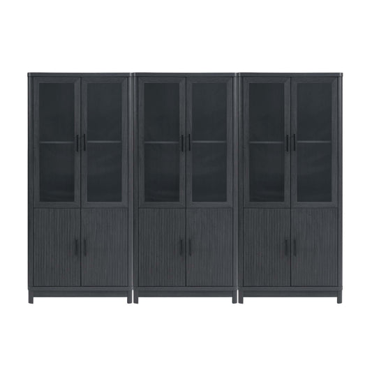 Jodie Mid-Century Modern 31" Bookcase Cabinet in Charcoal Gray (6-Shelf) - Set of 3 3-BC001-GY