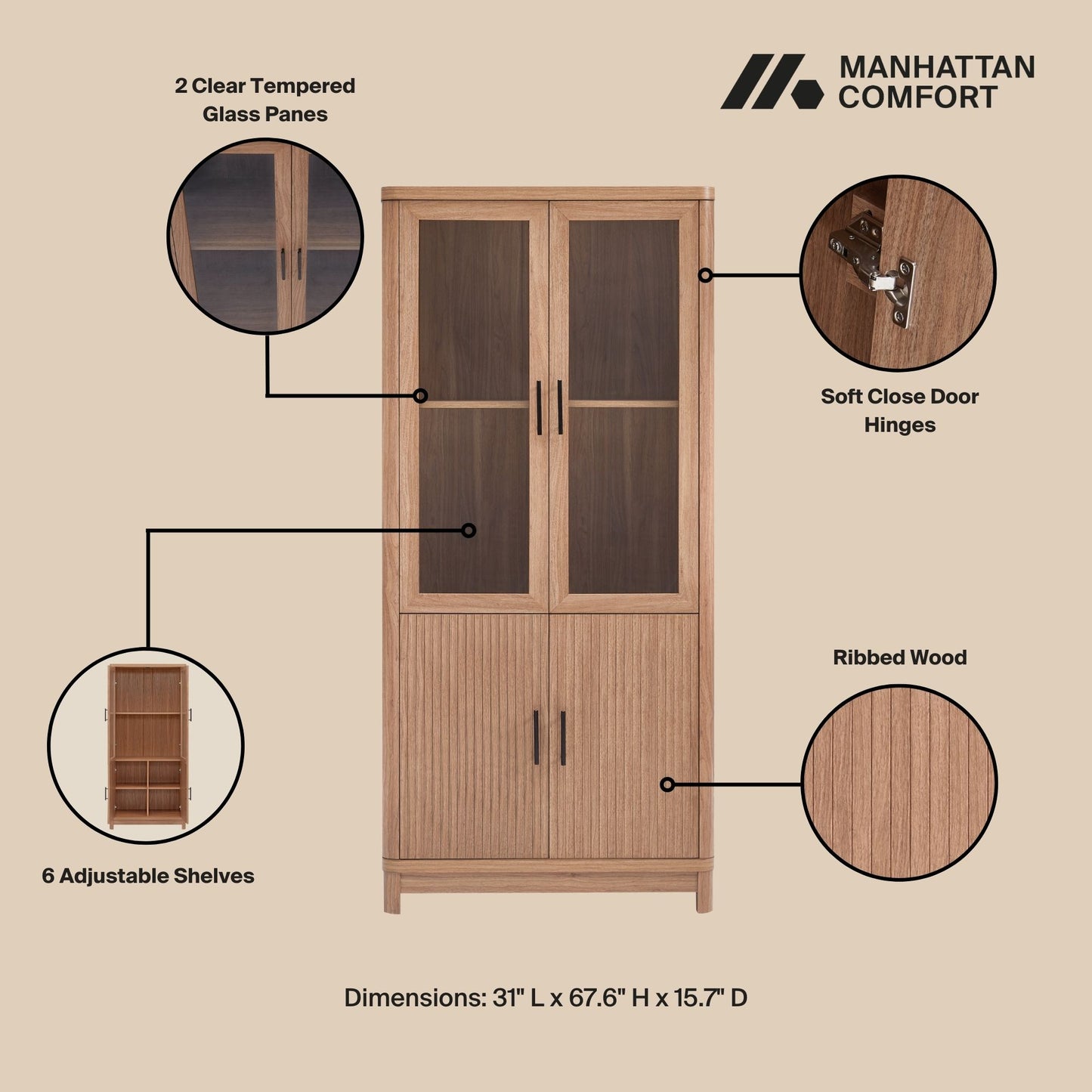 Jodie Mid-Century Modern 31" Bookcase Cabinet in Maple (6-Shelf) - Set of 3 3-BC001-MP