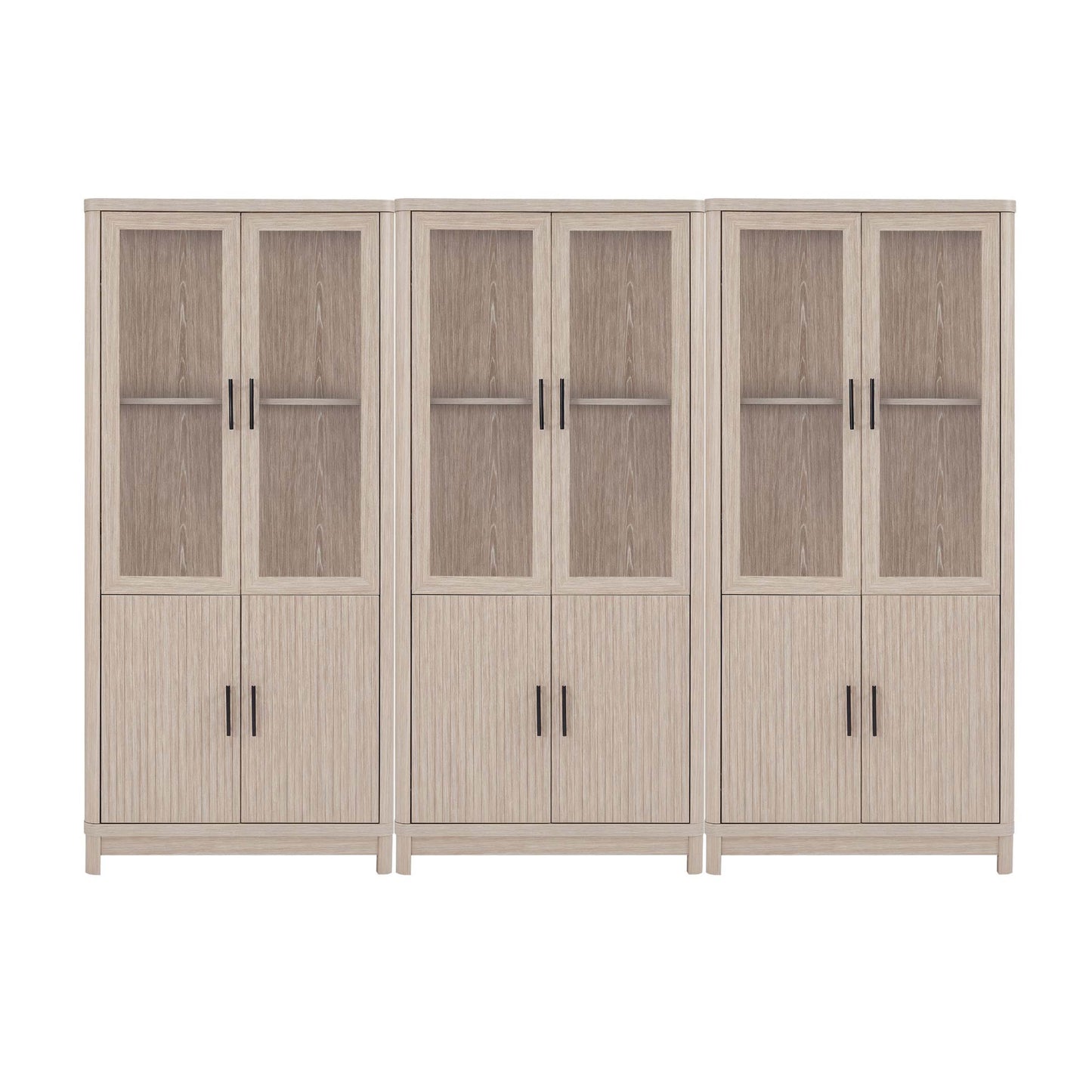 Jodie Mid-Century Modern 31" Bookcase Cabinet in Whitewashed Oak (6-Shelf) - Set of 3 3-BC001-OK