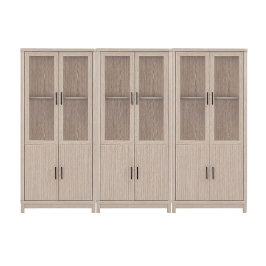 Jodie Mid-Century Modern 31" Bookcase Cabinet in Whitewashed Oak (6-Shelf) - Set of 3 3-BC001-OK