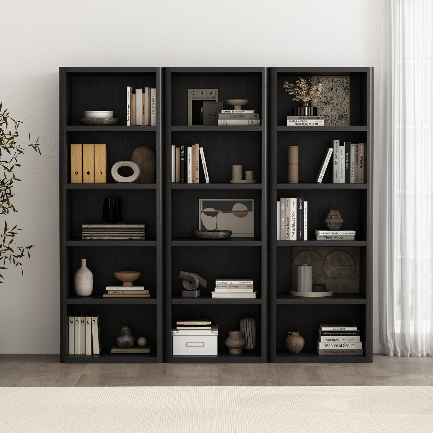 Rivington Modern 28" Open Bookcase in Black - Set of 3 3-BC003-BK