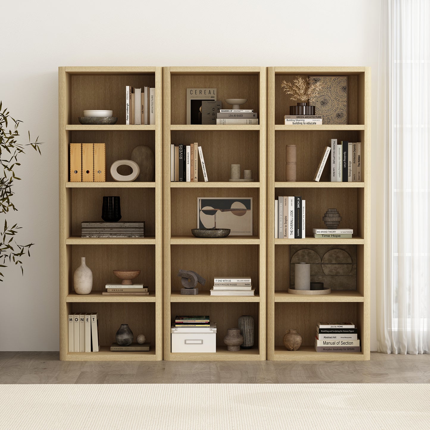 Rivington Modern 28" Open Bookcase in Natural Oak - Set of 3 3-BC003-NA