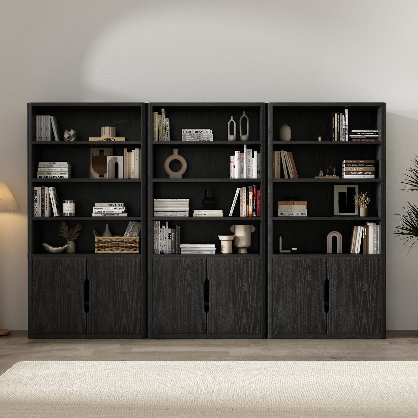 Rivington Modern 40" Bookcase Cabinet in Black - Set of 3 3-BC006-BK