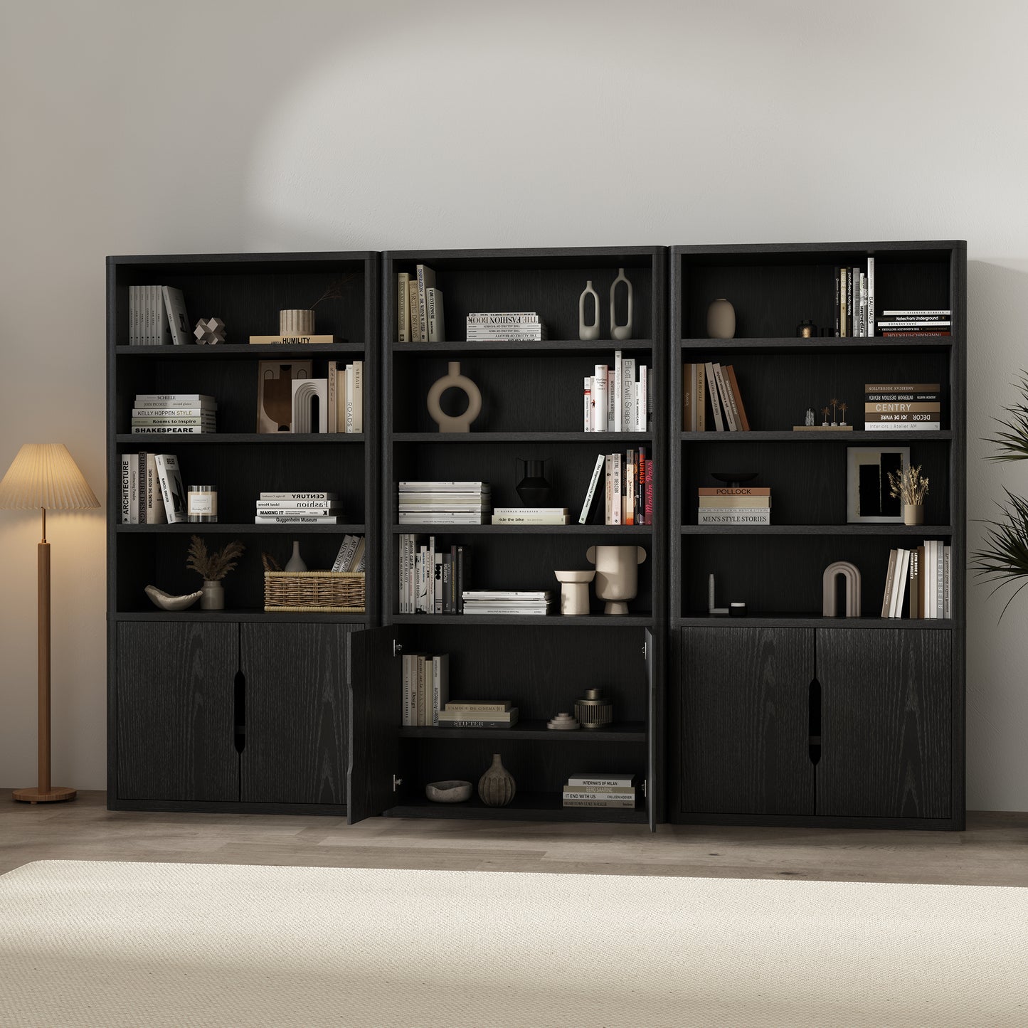 Rivington Modern 40" Bookcase Cabinet in Black - Set of 3 3-BC006-BK