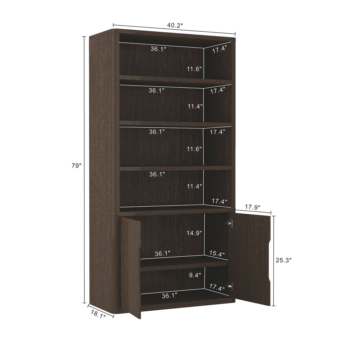 Rivington Modern 40" Bookcase Cabinet in Walnut - Set of 3 3-BC006-BR