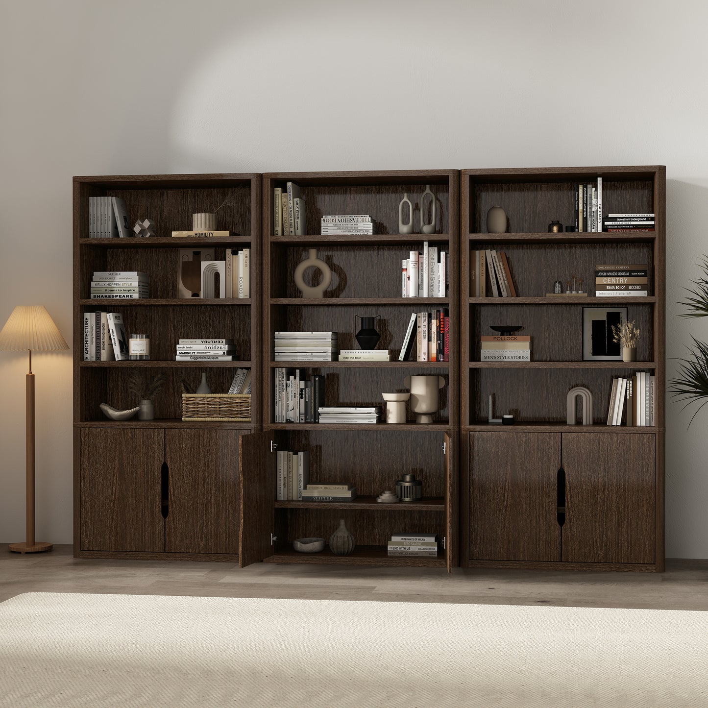 Rivington Modern 40" Bookcase Cabinet in Walnut - Set of 3 3-BC006-BR