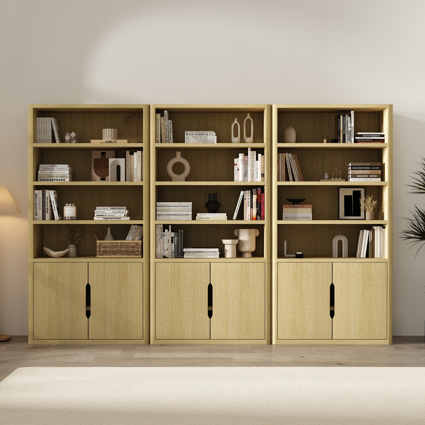 Rivington Modern 40" Bookcase Cabinet in Natural Oak - Set of 3 3-BC006-NA