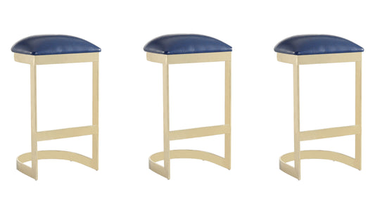 Aura Modern Metal Upholstered Barstool in Blue - Set of 3 3-BS006-BL