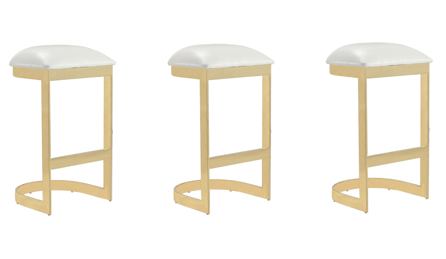 Manhattan Comfort Aura 28.54 in. White and Polished Brass Stainless Steel Bar Stool (Set of 3) 3-BS006-WH