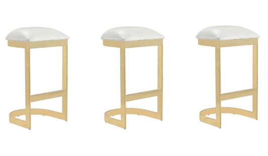 Aura Modern Metal Upholstered Barstool in White - Set of 3 3-BS006-WH