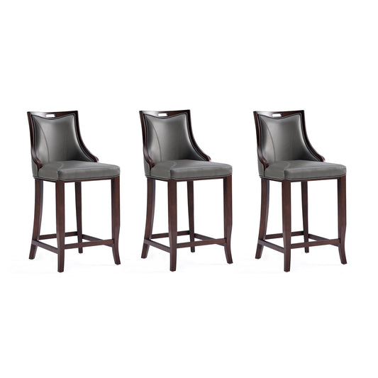 Manhattan Comfort Emperor Faux Leather Barstool in Pebble Grey (Set of 3) 3-BS008-PE