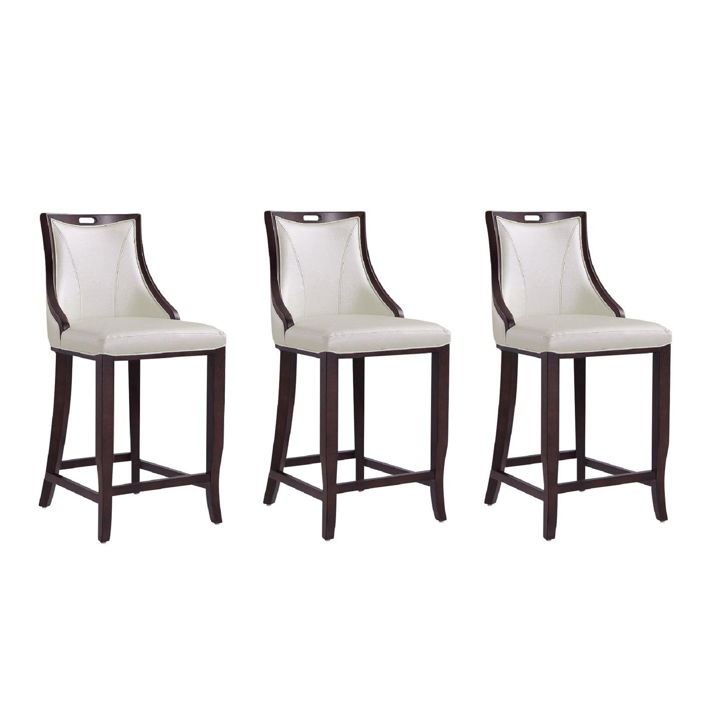 Manhattan Comfort Emperor 41 in. Pearl White and Walnut Beech Wood Bar Stool (Set of 3) 3-BS008-PW