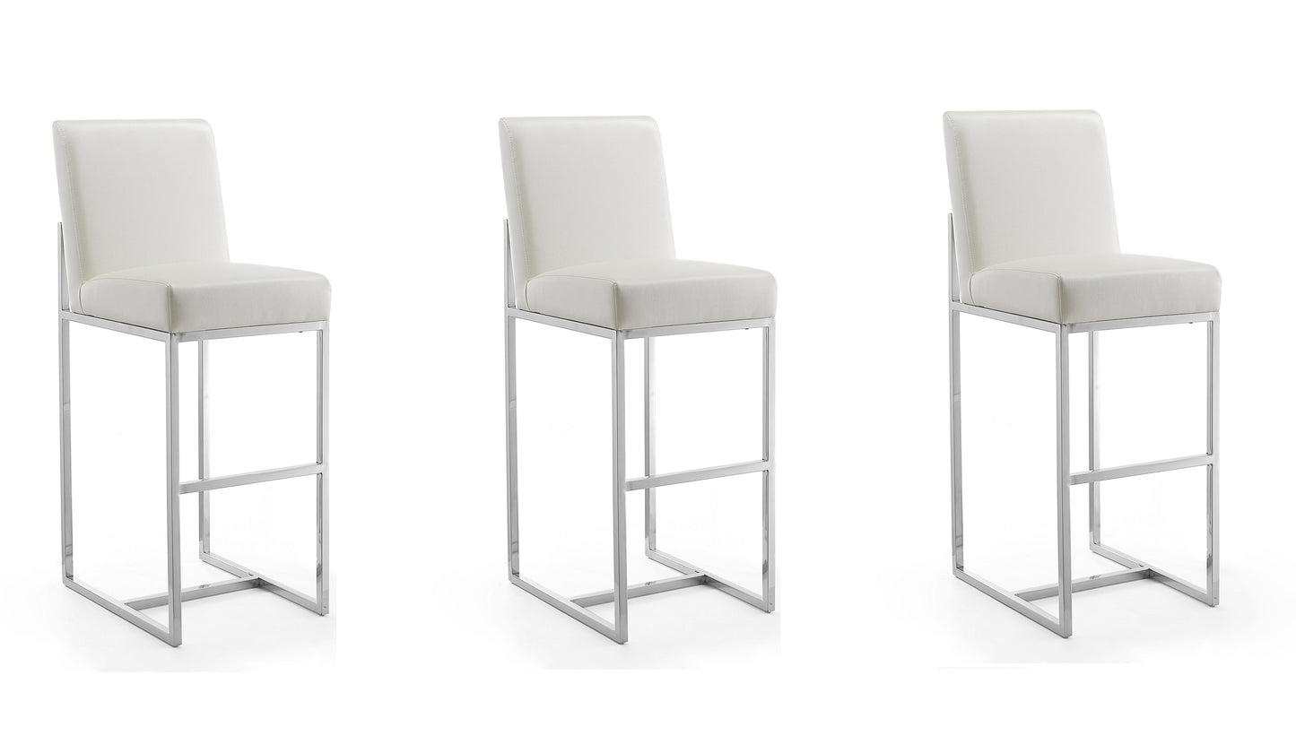 Manhattan Comfort Element 42.13 in. Pearl White and Polished Chrome Stainless Steel Bar Stool (Set of 3) 3-BS010-PW
