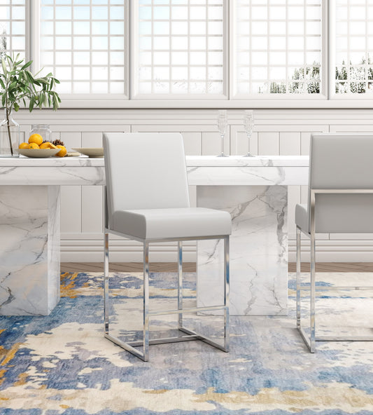 Manhattan Comfort Element 42.13 in. Pearl White and Polished Chrome Stainless Steel Bar Stool (Set of 3) 3-BS010-PW