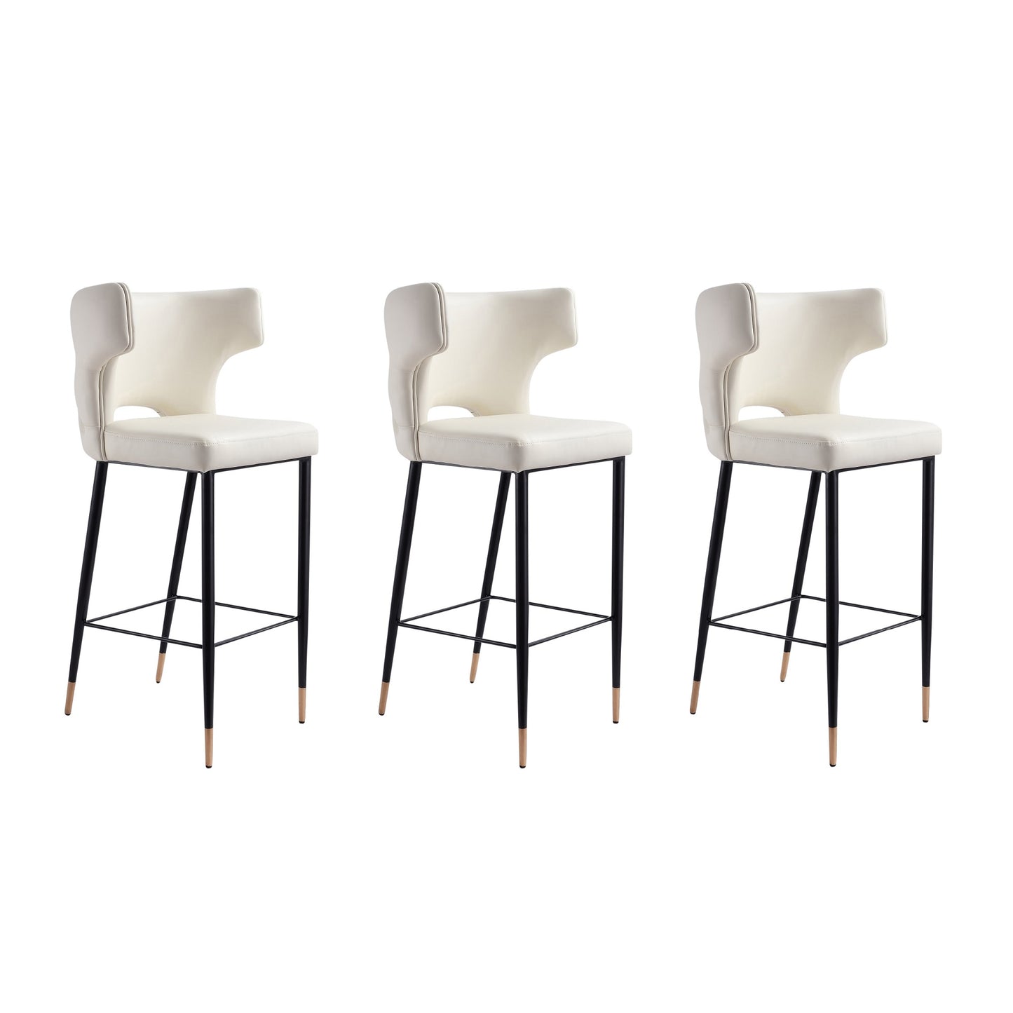 Manhattan Comfort Holguin 41.34 in. Cream, Black and Gold Wood Barstool (Set of 3) 3-BS011-CR