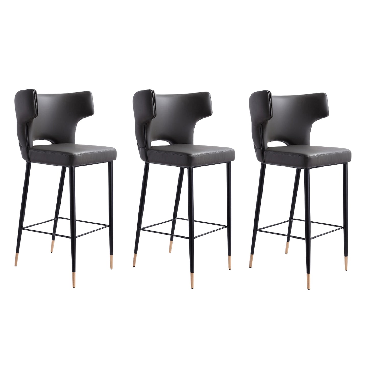 Manhattan Comfort Holguin 41.34 in. Grey, Black and Gold Wood Barstool (Set of 3) 3-BS011-GY