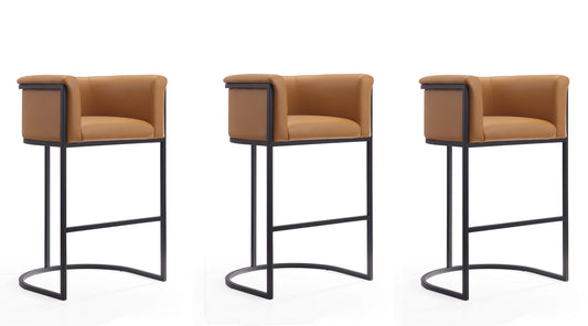 Manhattan Comfort Cosmopolitan 37.8 in. Camel and Black Metal Barstool (Set of 3) 3-BS015-CL