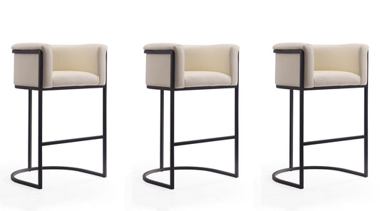 Manhattan Comfort Cosmopolitan 37.8 in. Cream and Black Metal Barstool (Set of 3) 3-BS015-CR