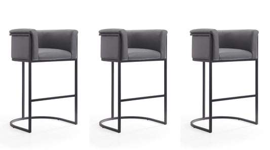 Manhattan Comfort Cosmopolitan 37.8 in. Grey and Black Metal Barstool (Set of 3) 3-BS015-GY