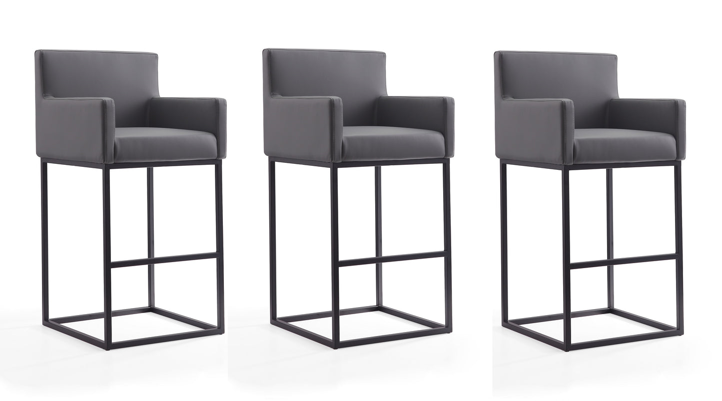Manhattan Comfort Ambassador 42 in. Grey and Black Metal Barstool (Set of 3) 3-BS017-GY