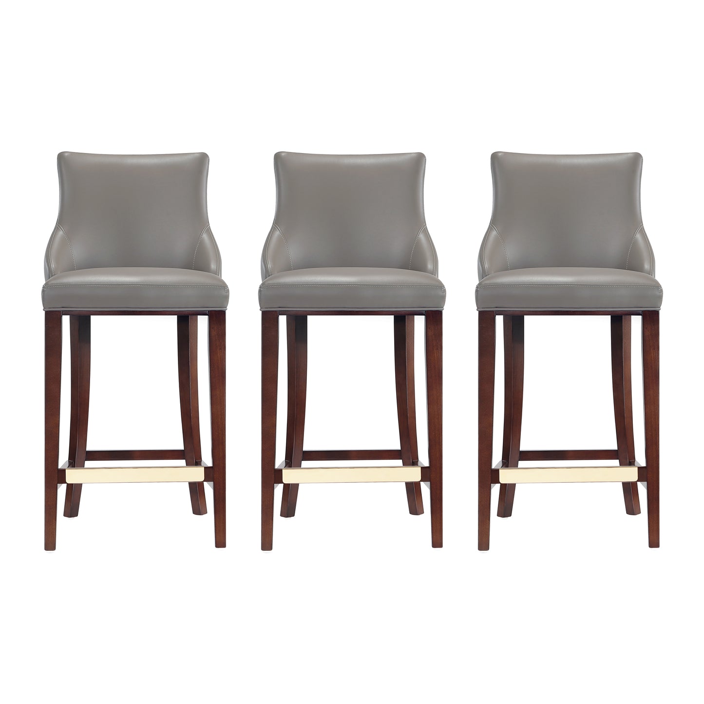 Manhattan Comfort Modern Shubert Barstool Upholstered in Dark Taupe Leatherette with Beech Wood Legs - Set of 3 3-BS019-DT