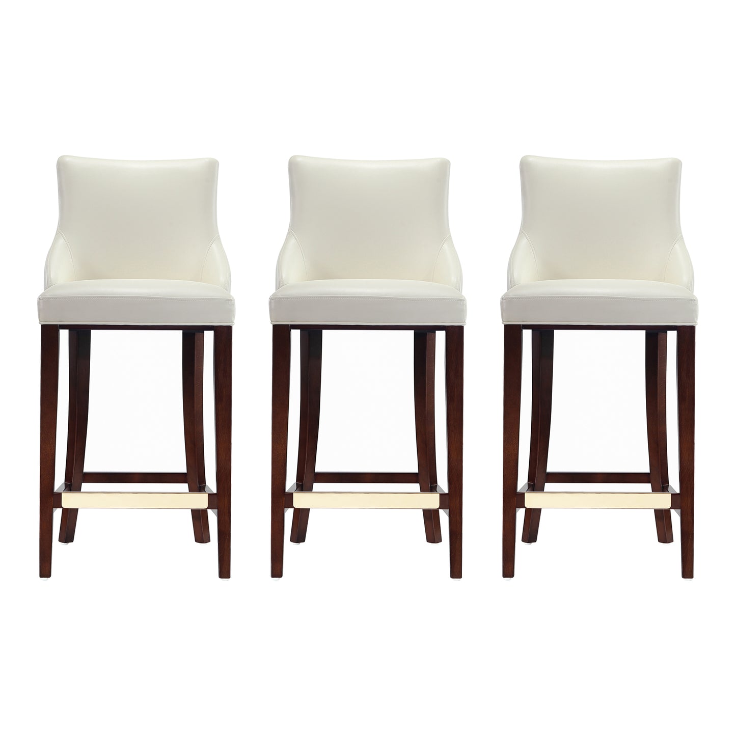 Manhattan Comfort Modern Shubert Barstool Upholstered in Ivory Leatherette with Beech Wood Legs - Set of 3 3-BS019-IV