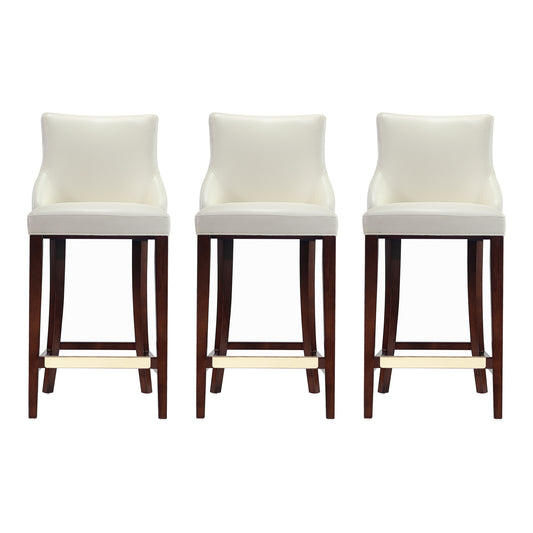 Manhattan Comfort Modern Shubert Barstool Upholstered in Ivory Leatherette with Beech Wood Legs - Set of 3 3-BS019-IV