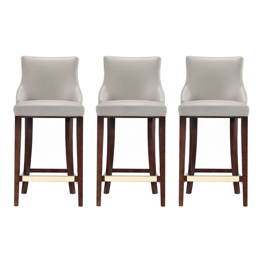 Manhattan Comfort Modern Shubert Barstool Upholstered in Light Grey Leatherette with Beech Wood Legs - Set of 3 3-BS019-LG