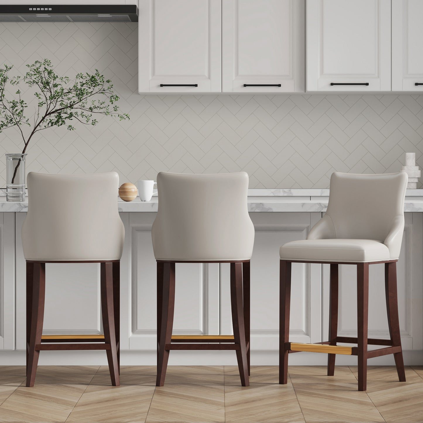Shubert Modern Wood Upholstered Barstool in Light Gray - Set of 3 3-BS019-LG
