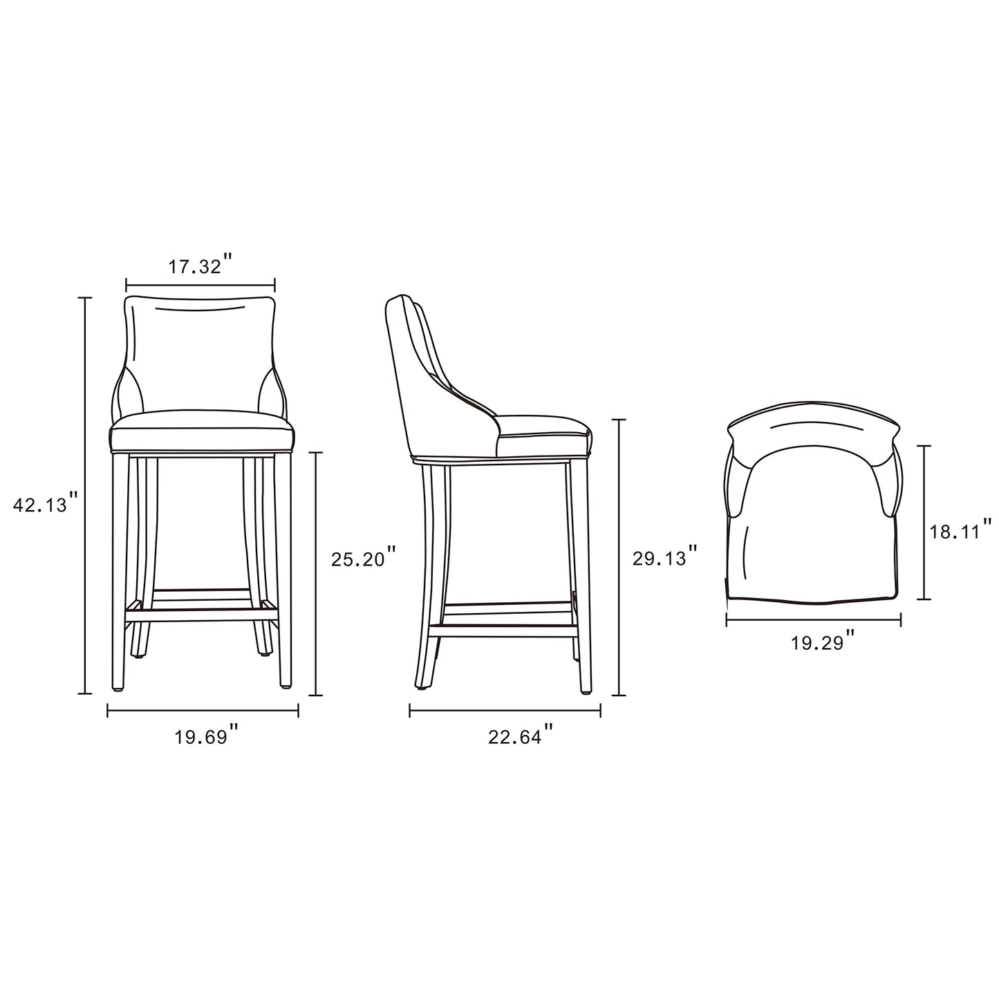 Shubert Modern Wood Upholstered Barstool in Light Gray - Set of 3 3-BS019-LG