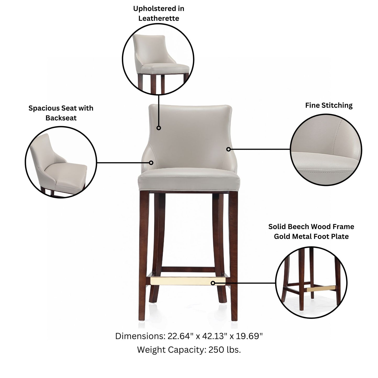 Shubert Modern Wood Upholstered Barstool in Light Gray - Set of 3 3-BS019-LG