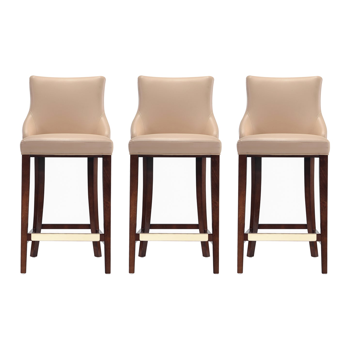 Manhattan Comfort Modern Shubert Barstool Upholstered in Tan Leatherette with Beech Wood Legs - Set of 3 3-BS019-TN