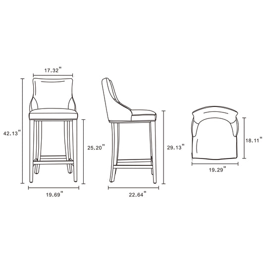 Manhattan Comfort Modern Shubert Barstool Upholstered in Tan Leatherette with Beech Wood Legs - Set of 3 3-BS019-TN