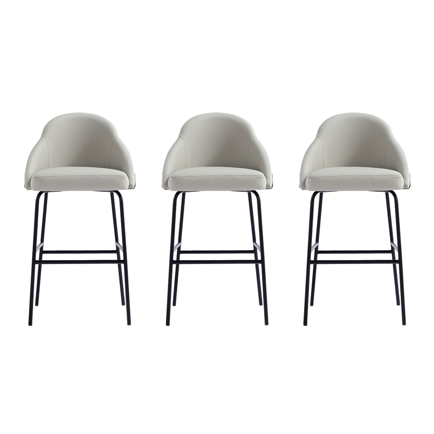 Gracie Modern Metal Upholstered Barstool in Stone Gray and Black - Set of 3 3-BS022-BST