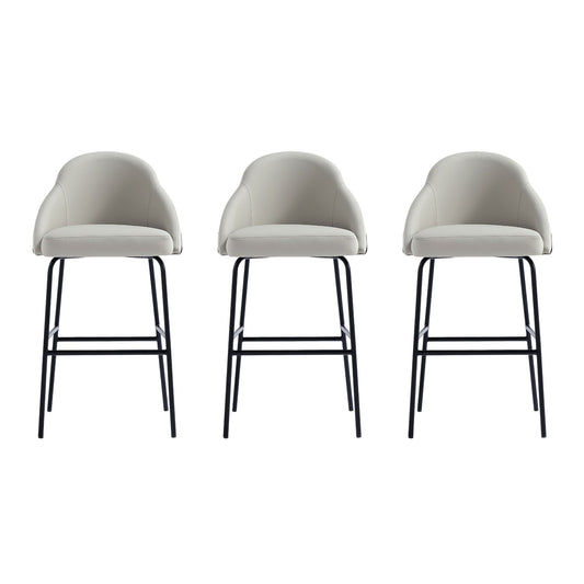 Gracie Modern Metal Upholstered Barstool in Stone Gray and Black - Set of 3 3-BS022-BST