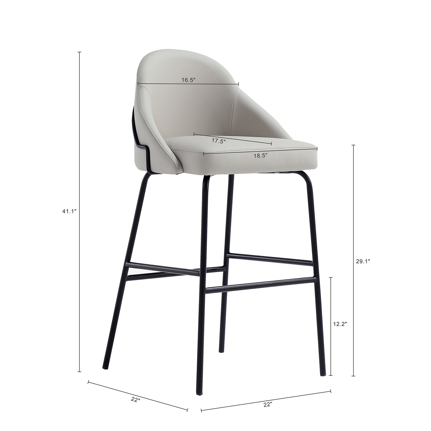 Gracie Modern Metal Upholstered Barstool in Stone Gray and Black - Set of 3 3-BS022-BST