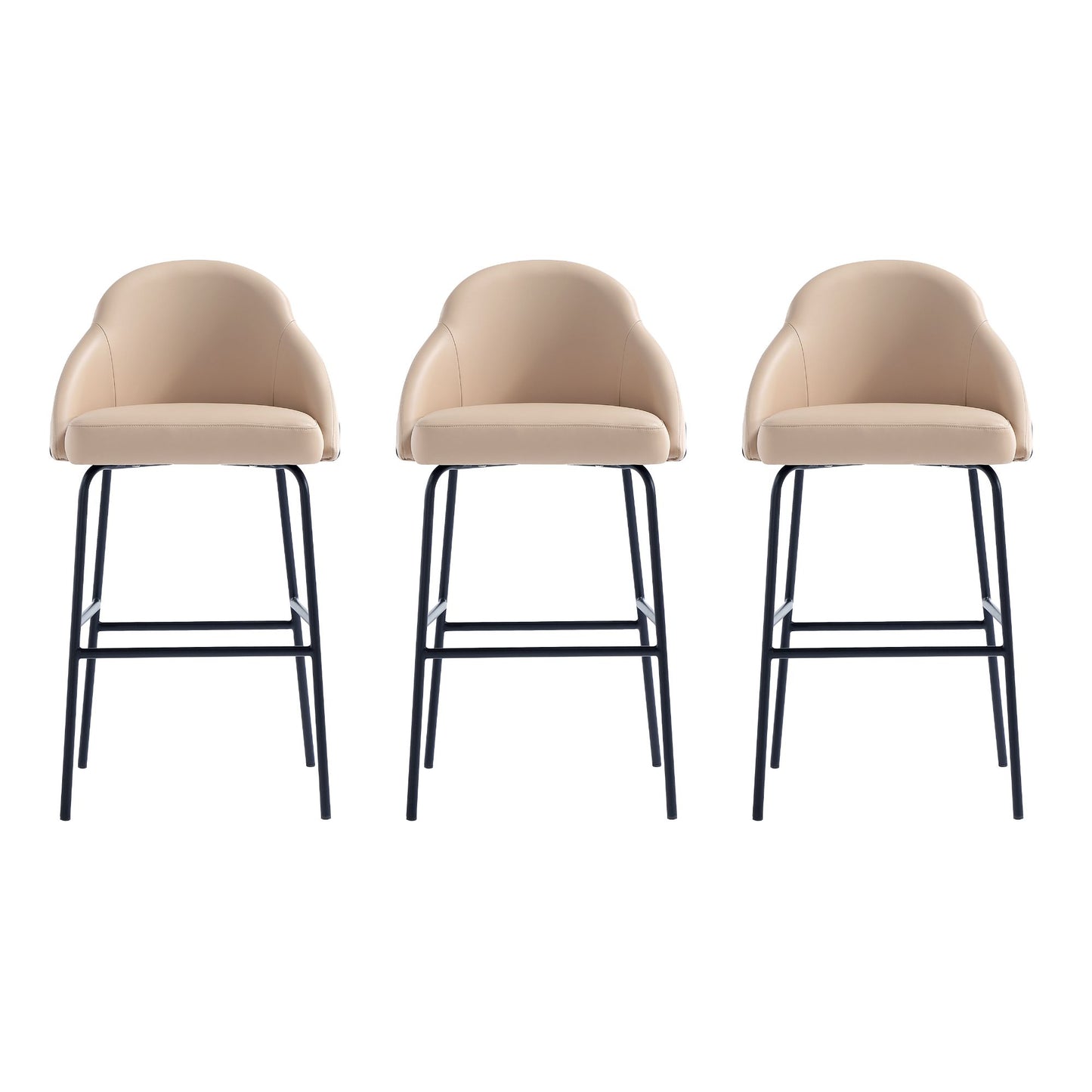 Gracie Modern Metal Upholstered Barstool in Tan and Black - Set of 3 3-BS022-BTN